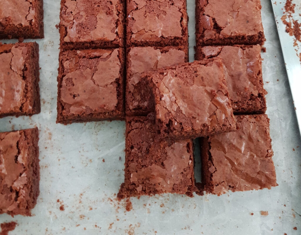 Perfect brownies . Chewy and gooey!